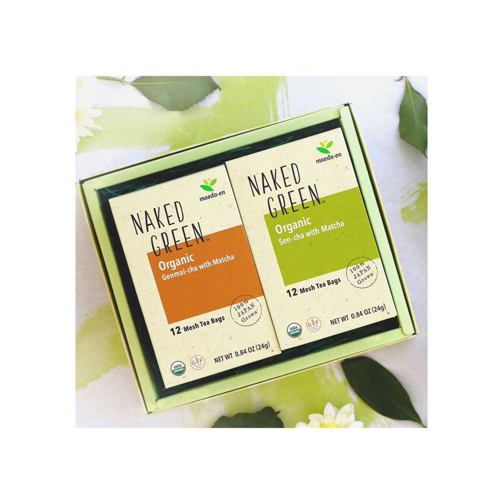 NAKED GREEN Organic Green Tea Tea Bag Gift Set - Sen-cha & Genmai-cha with Matcha