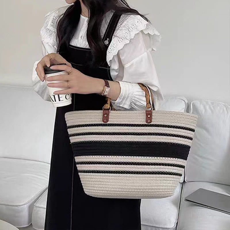 Limited Stock: Vintage Cotton Straw Tote Bag for Women - Large Capacity Handbag