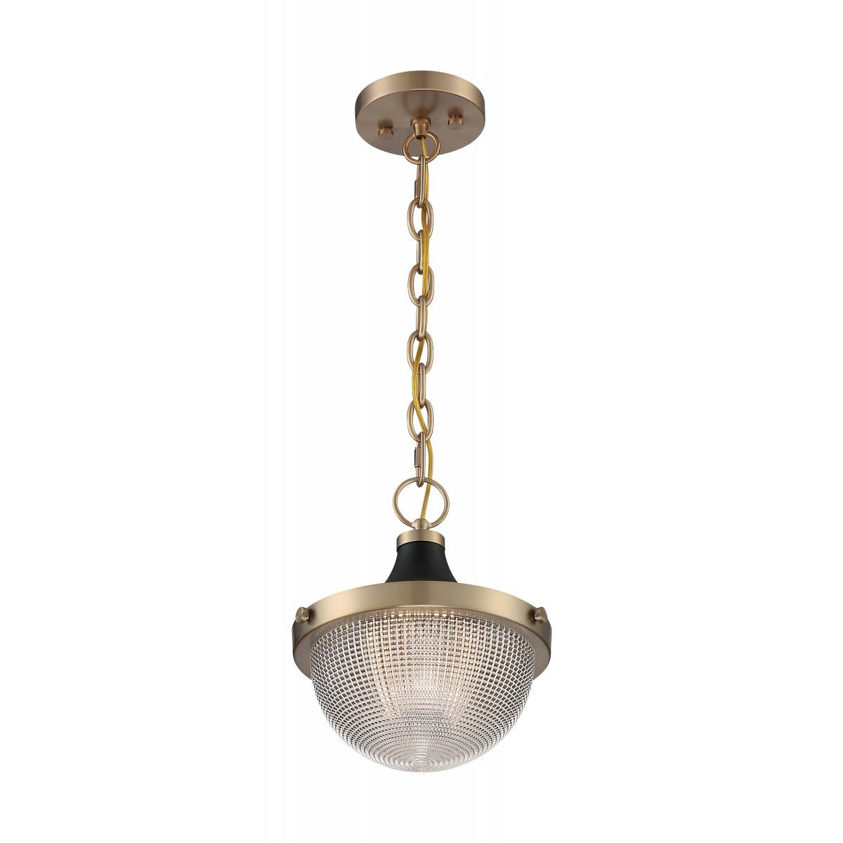FARO 1 LIGHT SMALL PENDANT - Clear Prismatic Glass with Burnished Brass and Black Accents