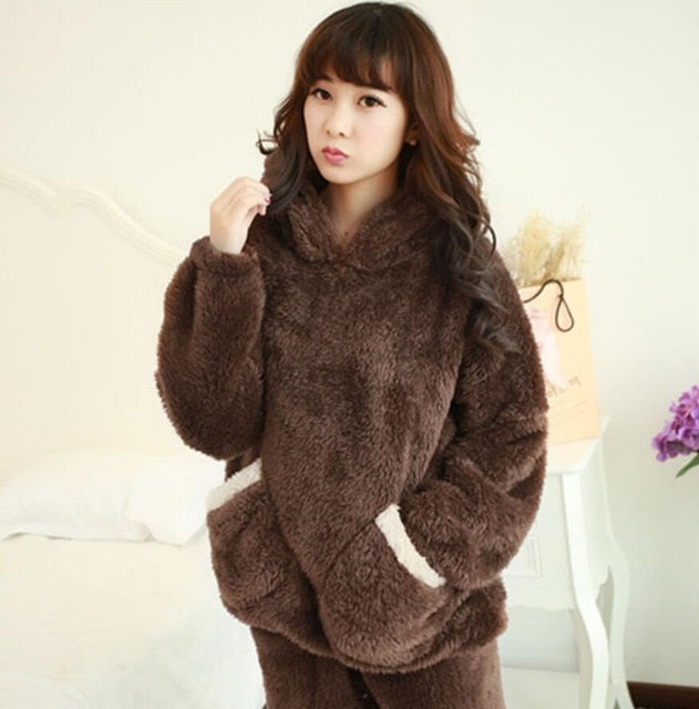 Winter Thick Warm Flannel Pajamas Sets for Women