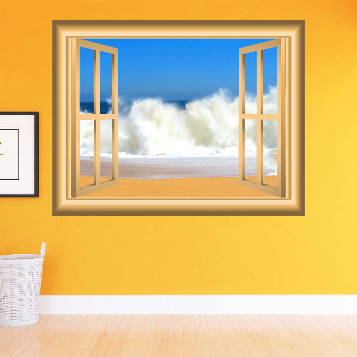 Ocean Waves Window Frame Peel and Stick Vinyl Wall Decal - Easy to Apply & Removable