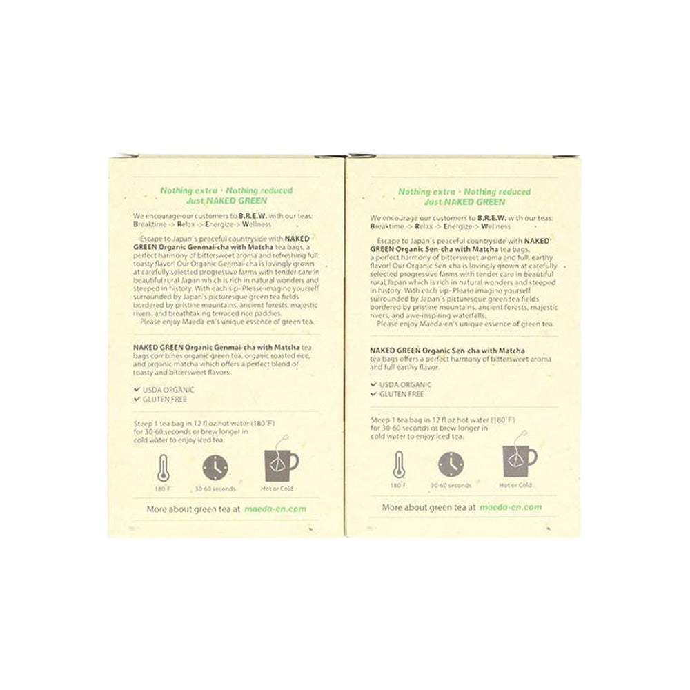 NAKED GREEN Organic Green Tea Tea Bag Gift Set - Sen-cha & Genmai-cha with Matcha