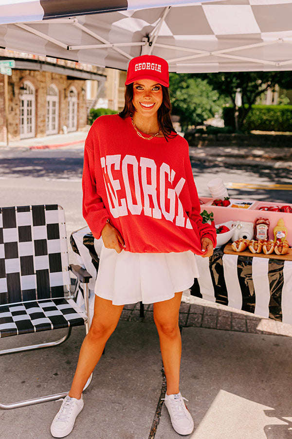 Georgia State Pride Sweatshirt - Trendy Unlined Crewneck with Ribbed Texture