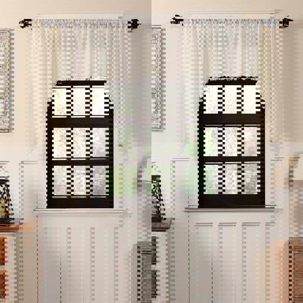 Antique White Fringed Tobacco Cloth Swag Curtains