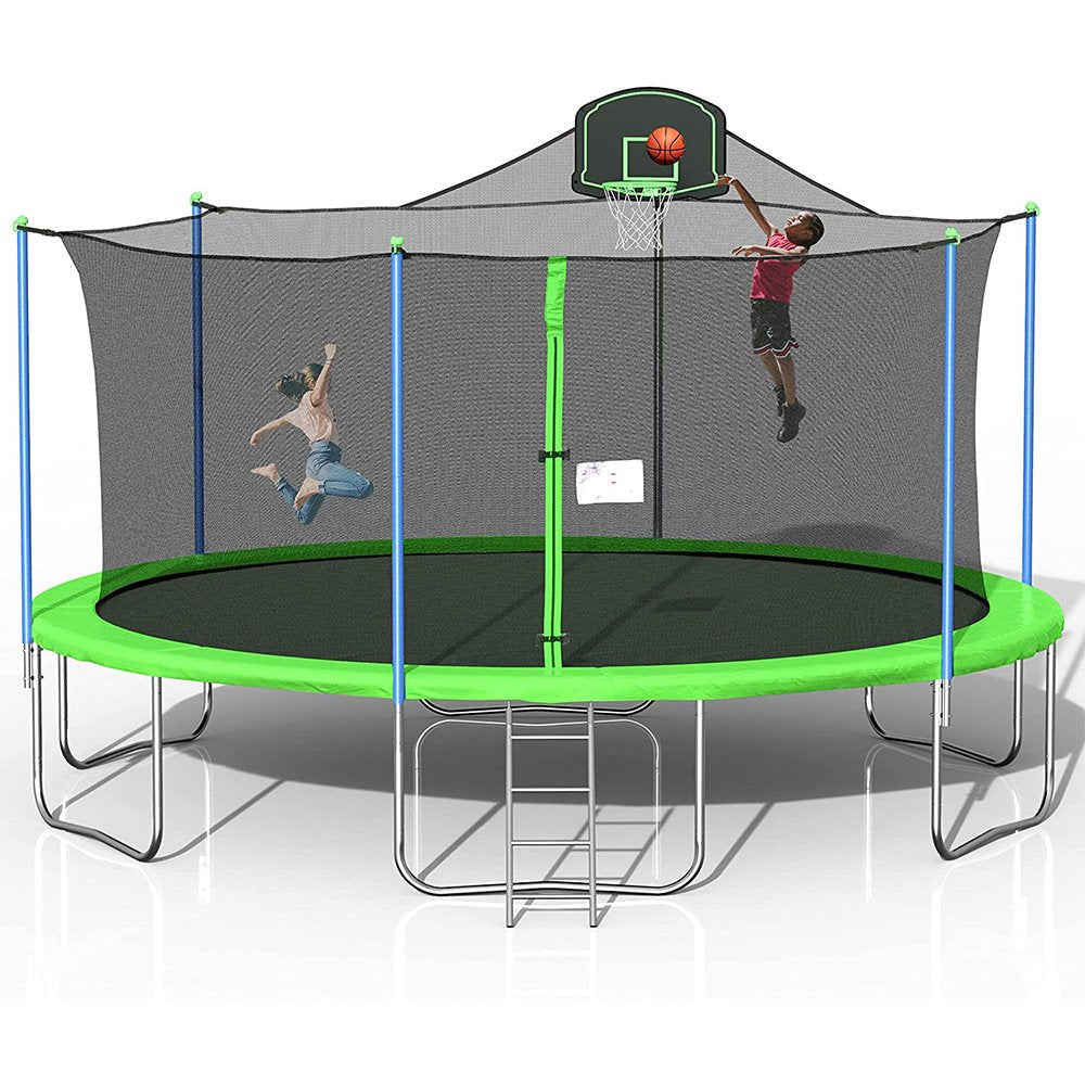 SEGMART Upgraded 16FT Outdoor Trampoline for Kids with Safety Enclosure Net, Basketball Hoop & Ladder
