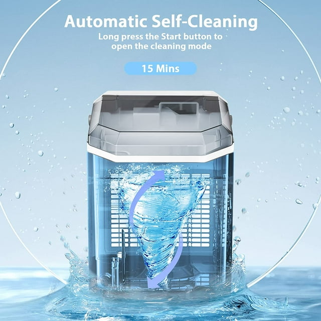 KISSAIR Countertop Ice Maker with Soft Chewable Ice, 34Lbs/24H, Pebble Portable Ice Machine with Ice Scoop, Self-Cleaning, One-Click Operation, for Kitchen, Office, White