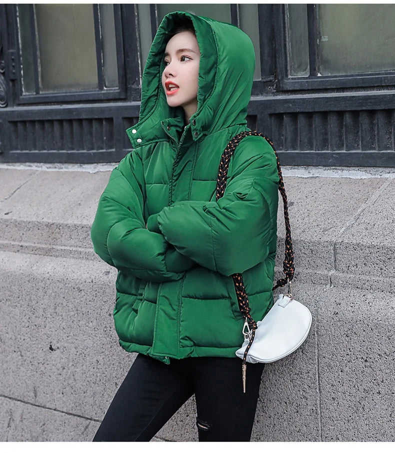 Nukty Fashion Winter Hooded Puffer Jacket for Women - Warm Oversize Parkas with Long Sleeves
