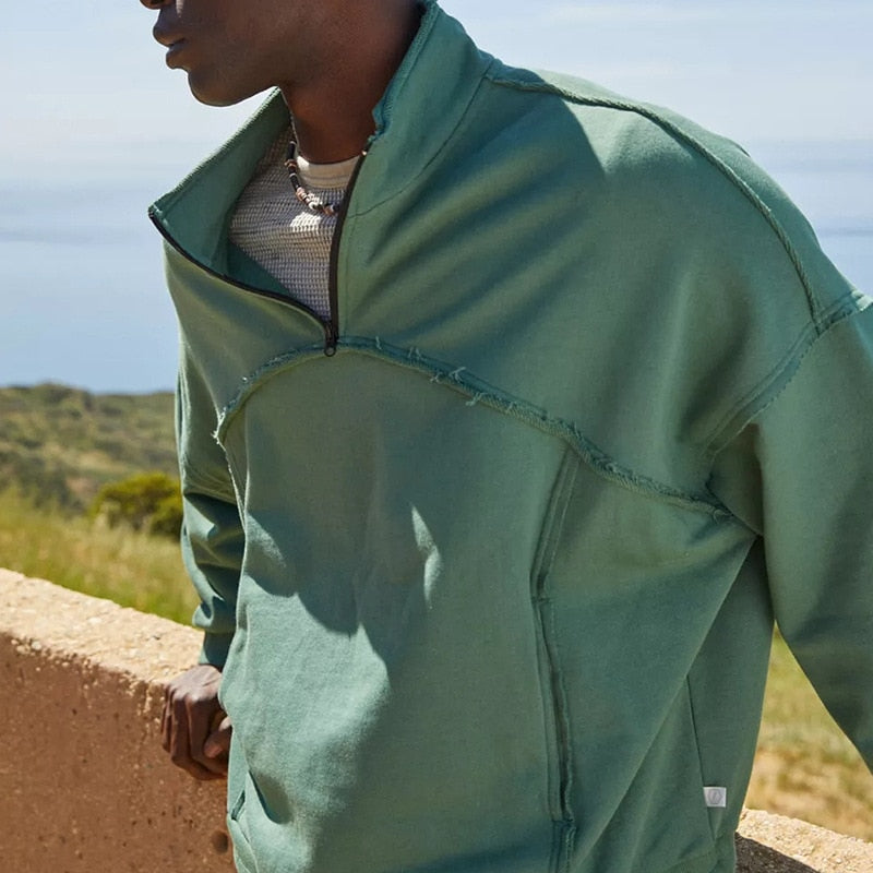 Jinquedai Vintage Punk Retro Fashion Half Zipper High Neck Sweater for Men