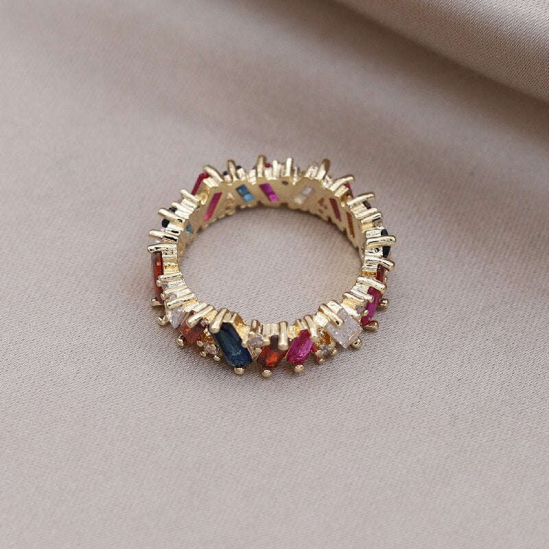 Korea Design Jewelry 14K Gold Plating Color Irregular Zircon Ring for Women