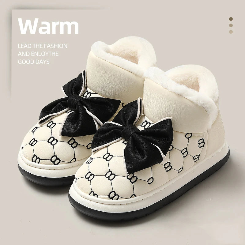 Women's Waterproof Winter Slipper Boots - Warm Plush Indoor Non-Slip Shoes