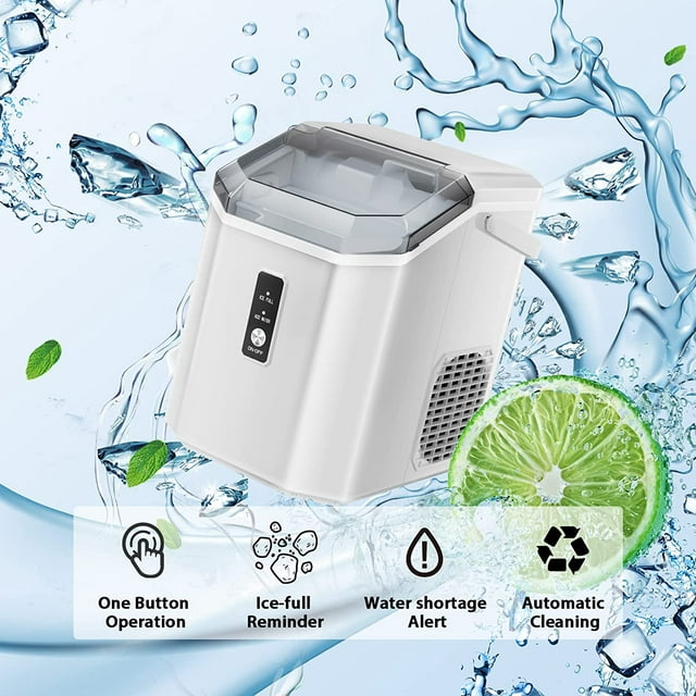 KISSAIR Countertop Ice Maker with Soft Chewable Ice, 34Lbs/24H, Pebble Portable Ice Machine with Ice Scoop, Self-Cleaning, One-Click Operation, for Kitchen, Office, White