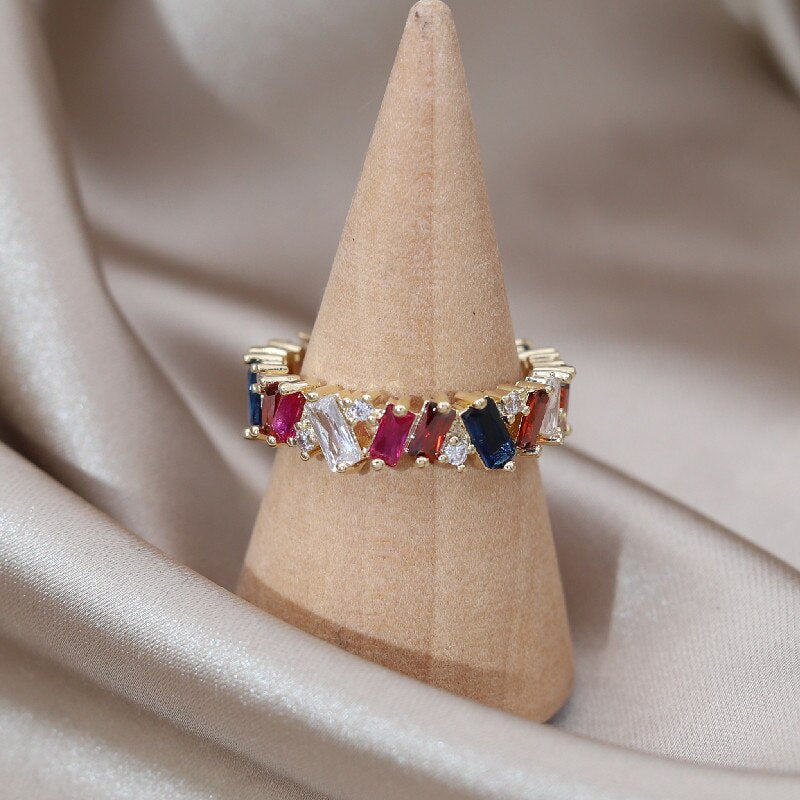 Korea Design Jewelry 14K Gold Plating Color Irregular Zircon Ring for Women