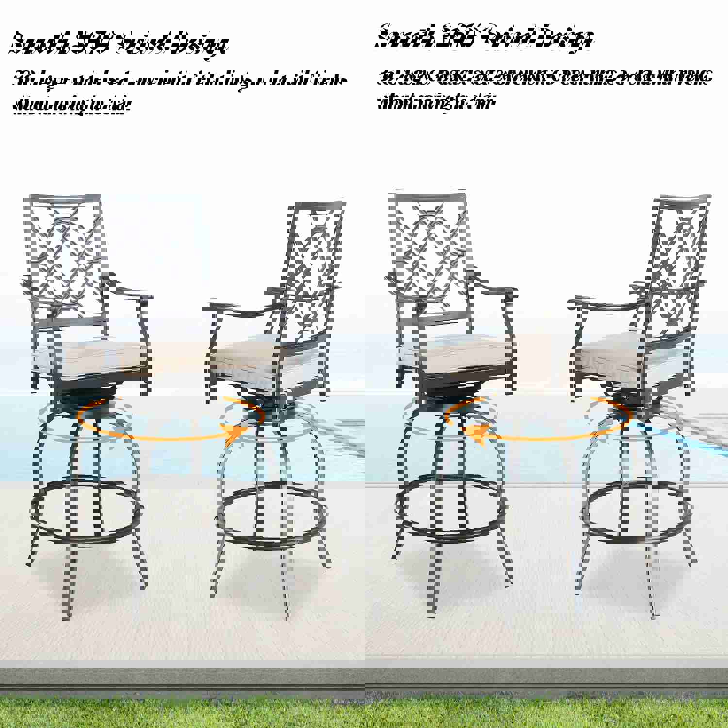 5-Piece Outdoor Patio Bar Set with Swivel Stools and Beige Cushions