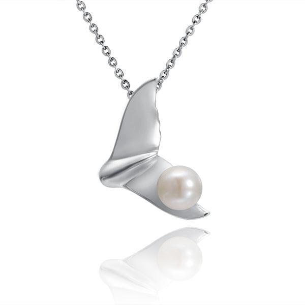 Pearl Flukes Pendant - 925 Sterling Silver Whale Tail Design