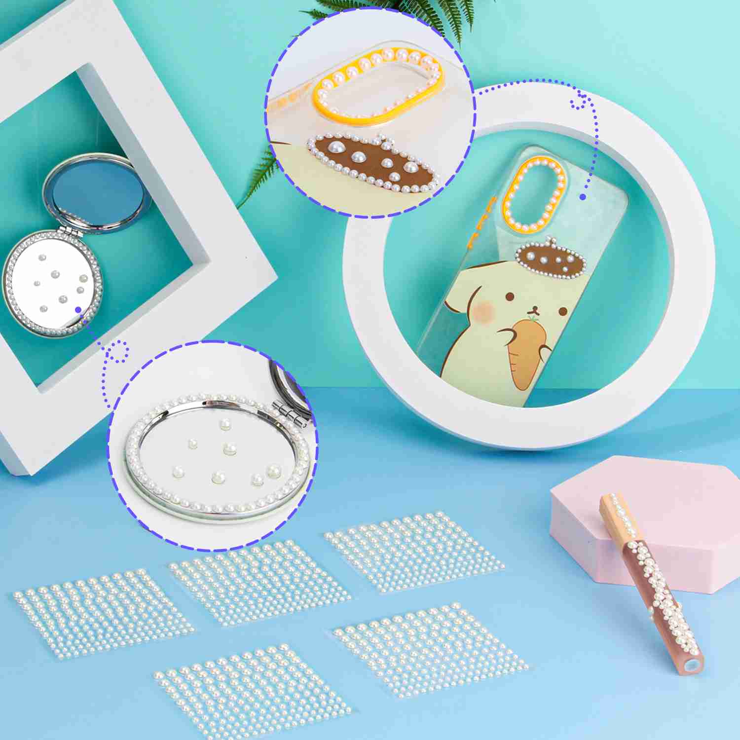 2475 PCS Pearl Stickers Self Adhesive, Nicpro 4 Size Stick On Makeup Pearl Gem White Jewel Decor for Face, Body, Nail, Hair, Phone Art Craft Scrapbooking Embellishments