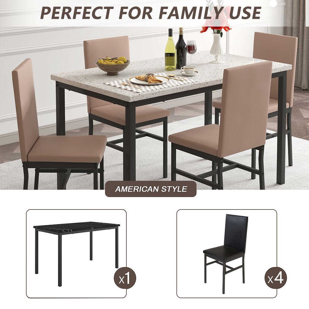 Modern 5-Piece Dining Set with PU Leather Chairs for Small Spaces