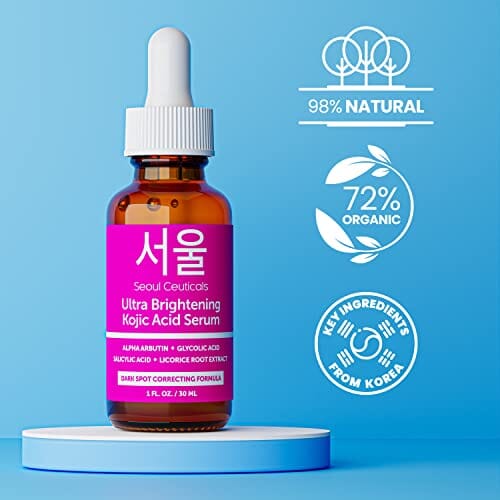 Korean Skin Care Kojic Acid Serum with Alpha Arbutin - Dark Spot Remover for Glowing Skin