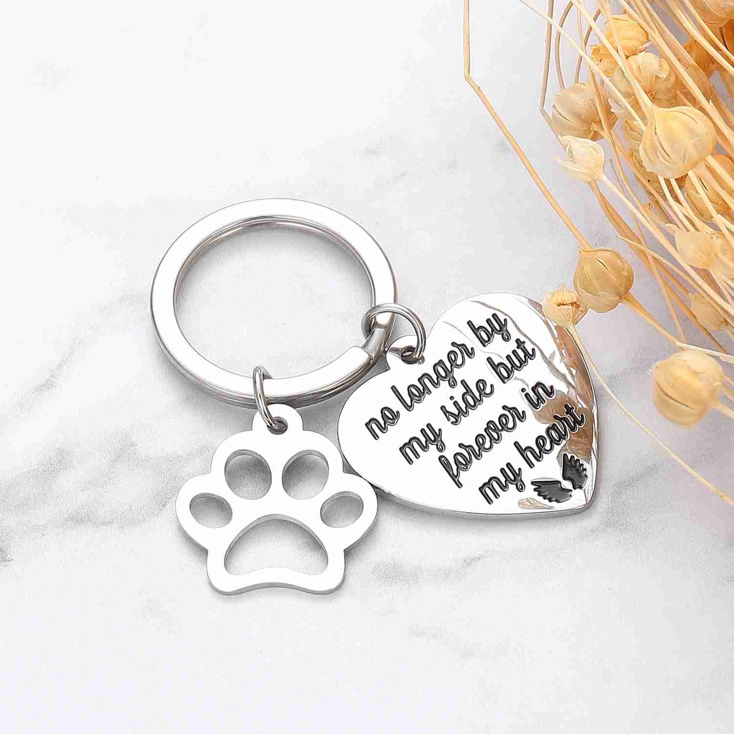 Pet Memorial Keychain for Loss of Dog Cat - Forever in My Heart Sympathy Gift
