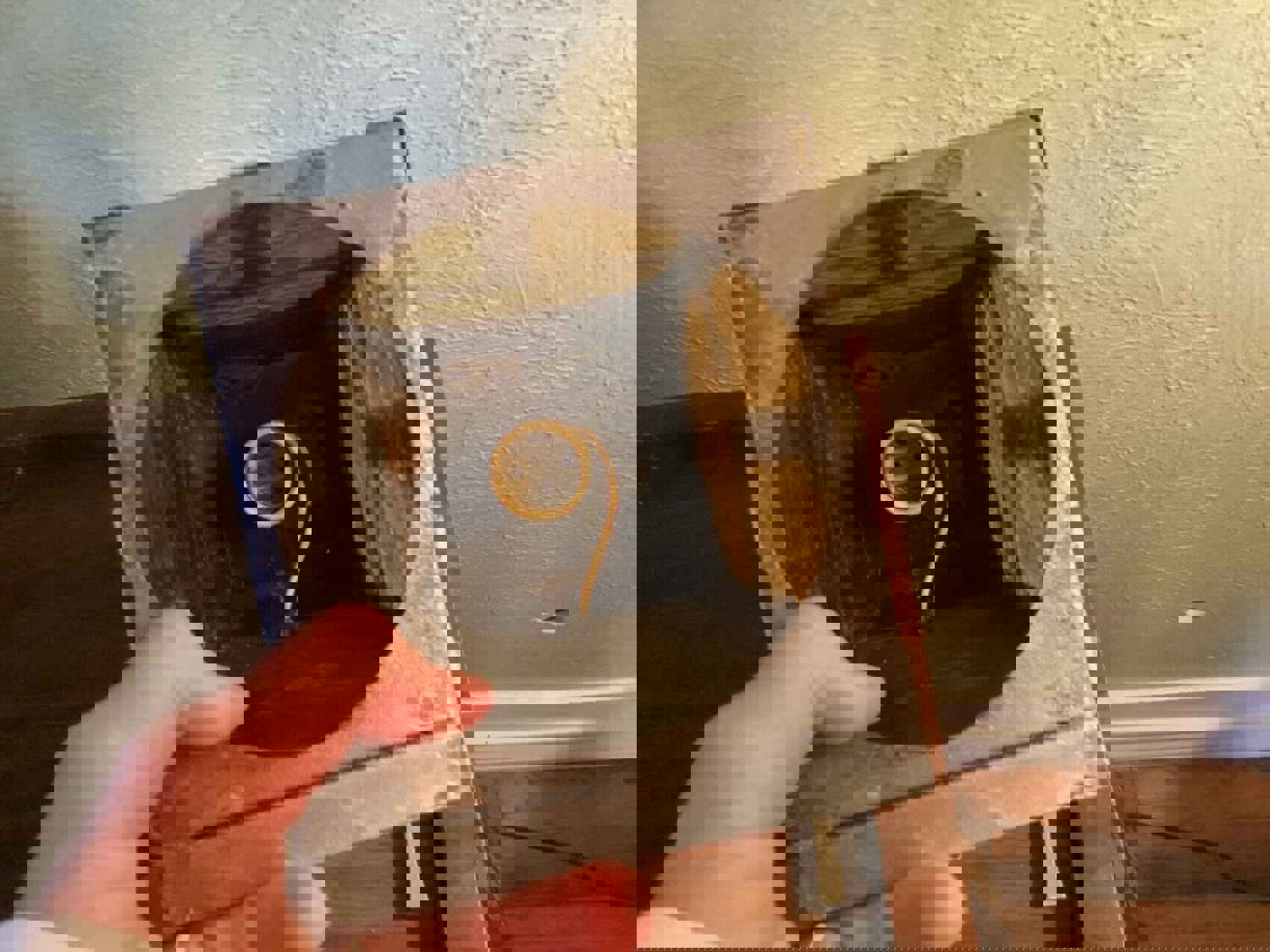 Vintage Gothic Tudor Arts & Crafts Porch Lantern Light Fixture with Amber Glass Sconce