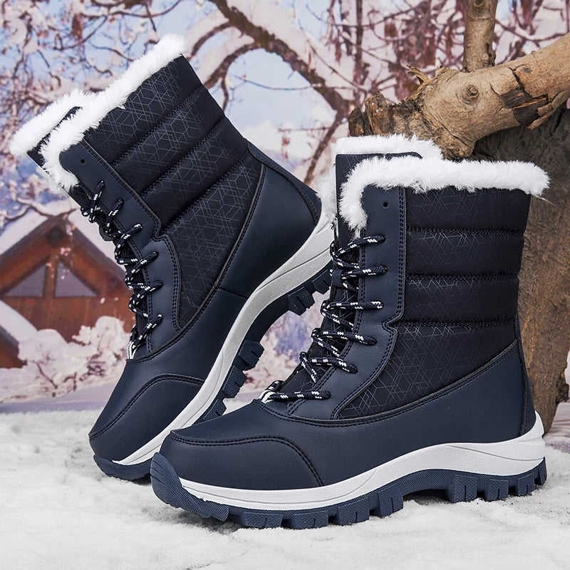 Women's Snow Boots Winter Plush Warm Waterproof Anti-Slip Hiking Shoes