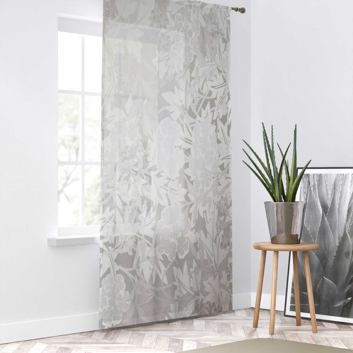 SILVER BROCADE HYACINTH - SHEER Window Curtain