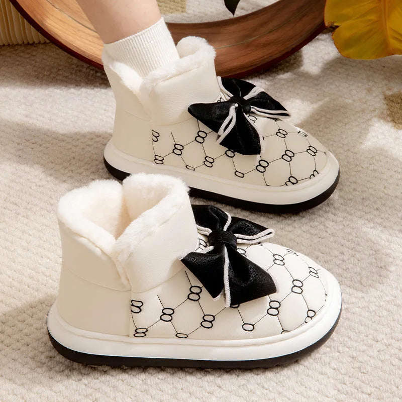 Women's Waterproof Winter Slipper Boots - Warm Plush Indoor Non-Slip Shoes