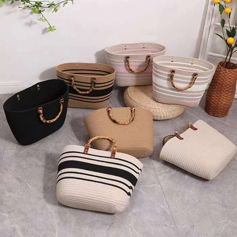 Limited Stock: Vintage Cotton Straw Tote Bag for Women - Large Capacity Handbag