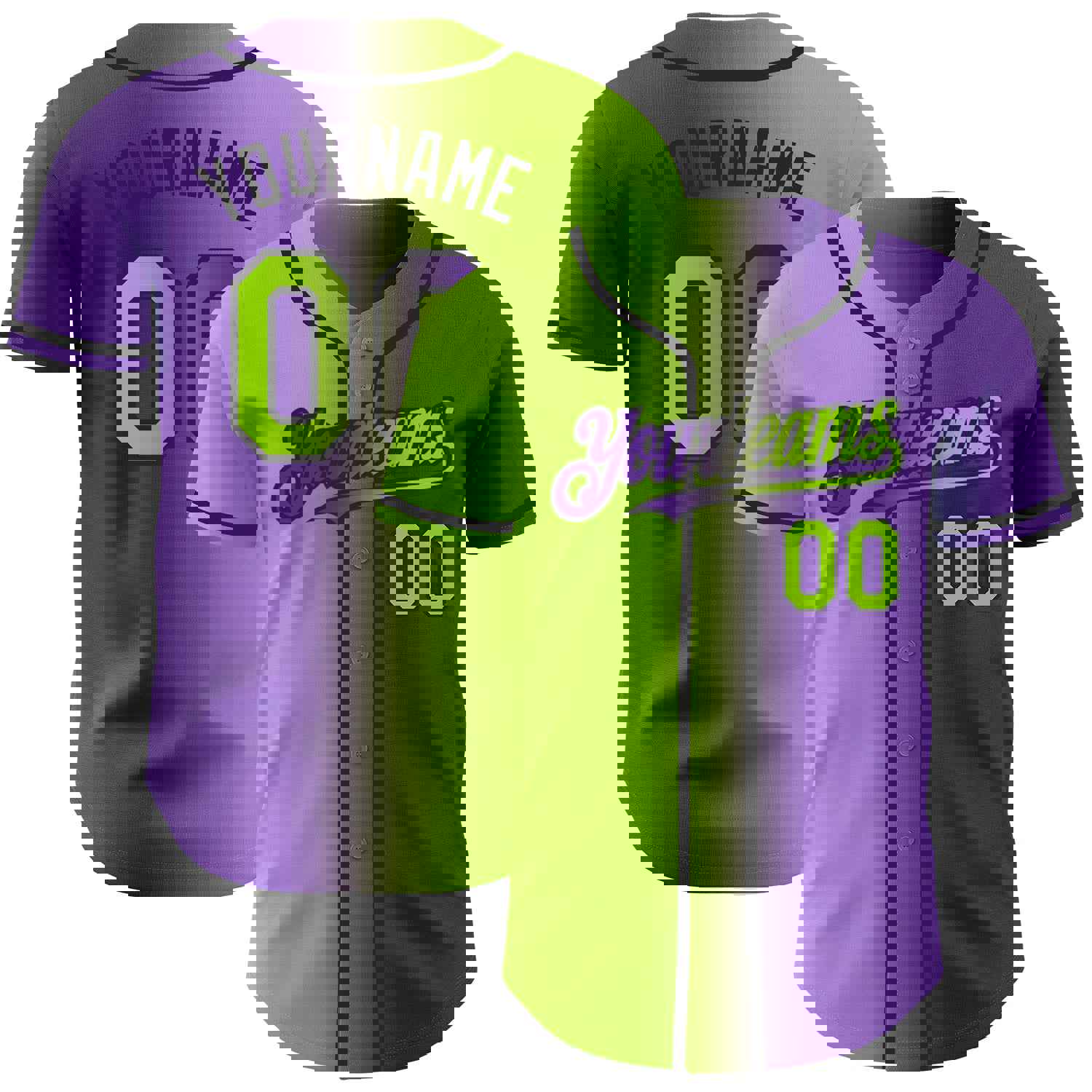 Custom Purple Neon Green-Black Authentic Gradient Fashion Baseball Jersey