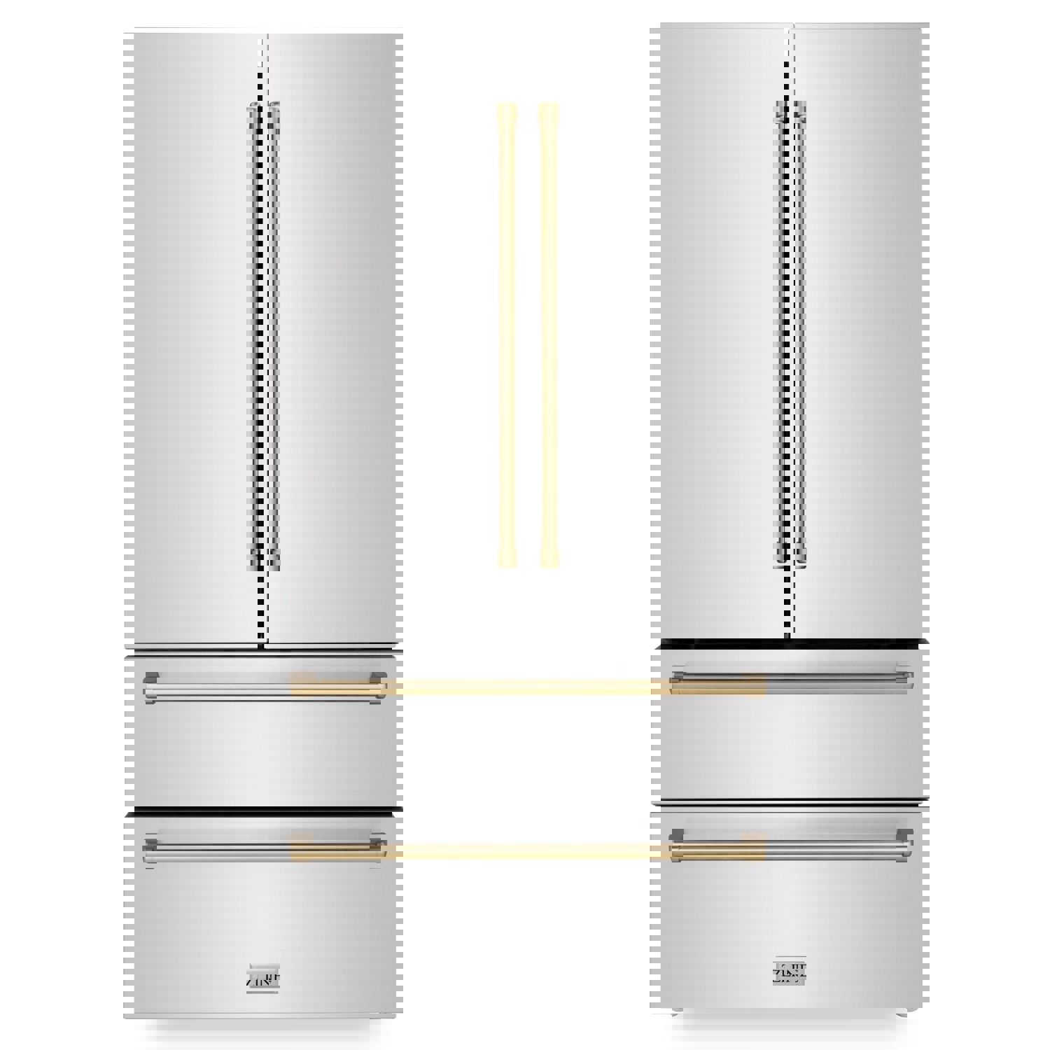 ZLINE 36 In. Autograph 22.5 cu. ft. Refrigerator with Ice Maker in Fingerprint Resistant Stainless Steel and Champagne Bronze Accents