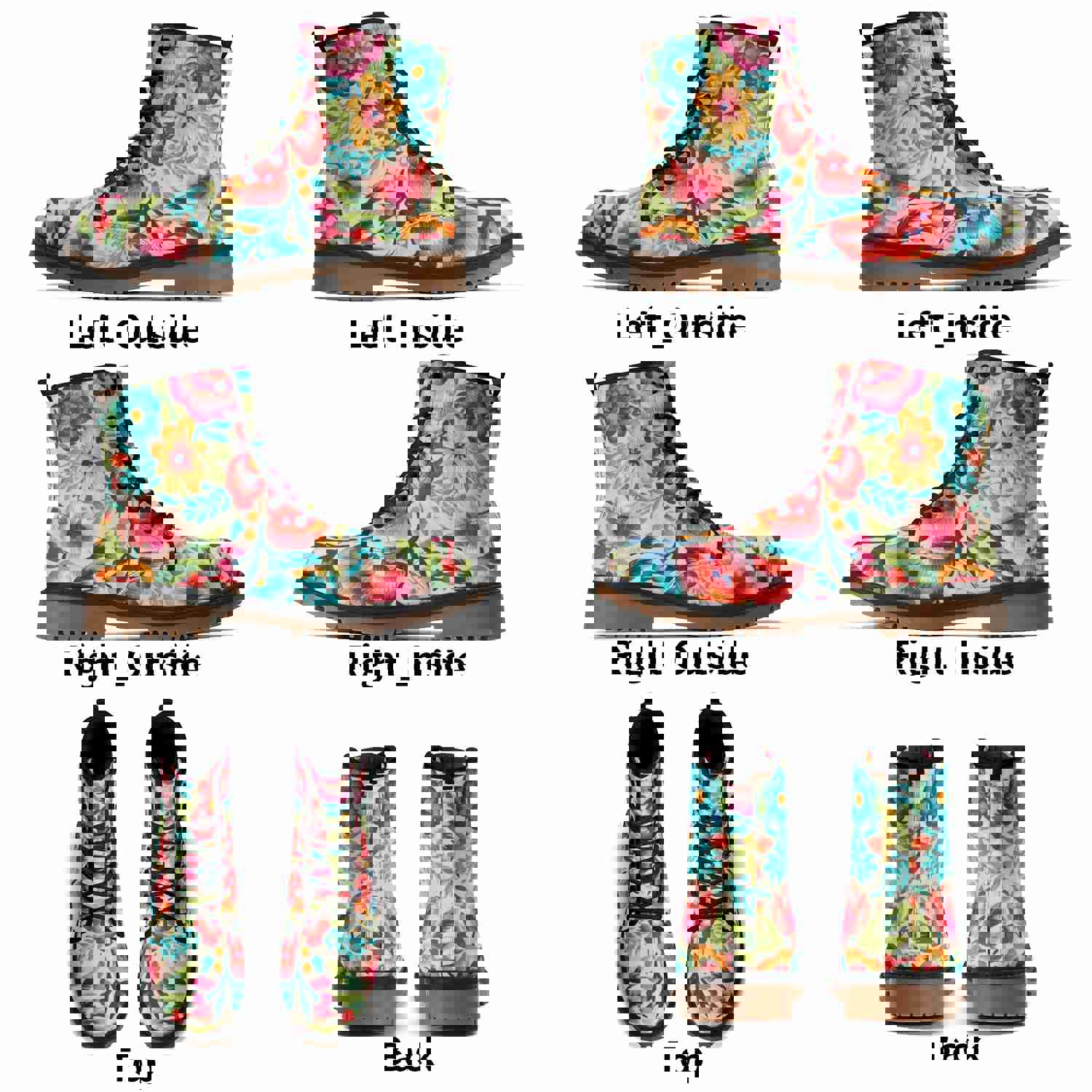 Colorful Flowers Womens Faux Embroidered Luxe Combat Boots