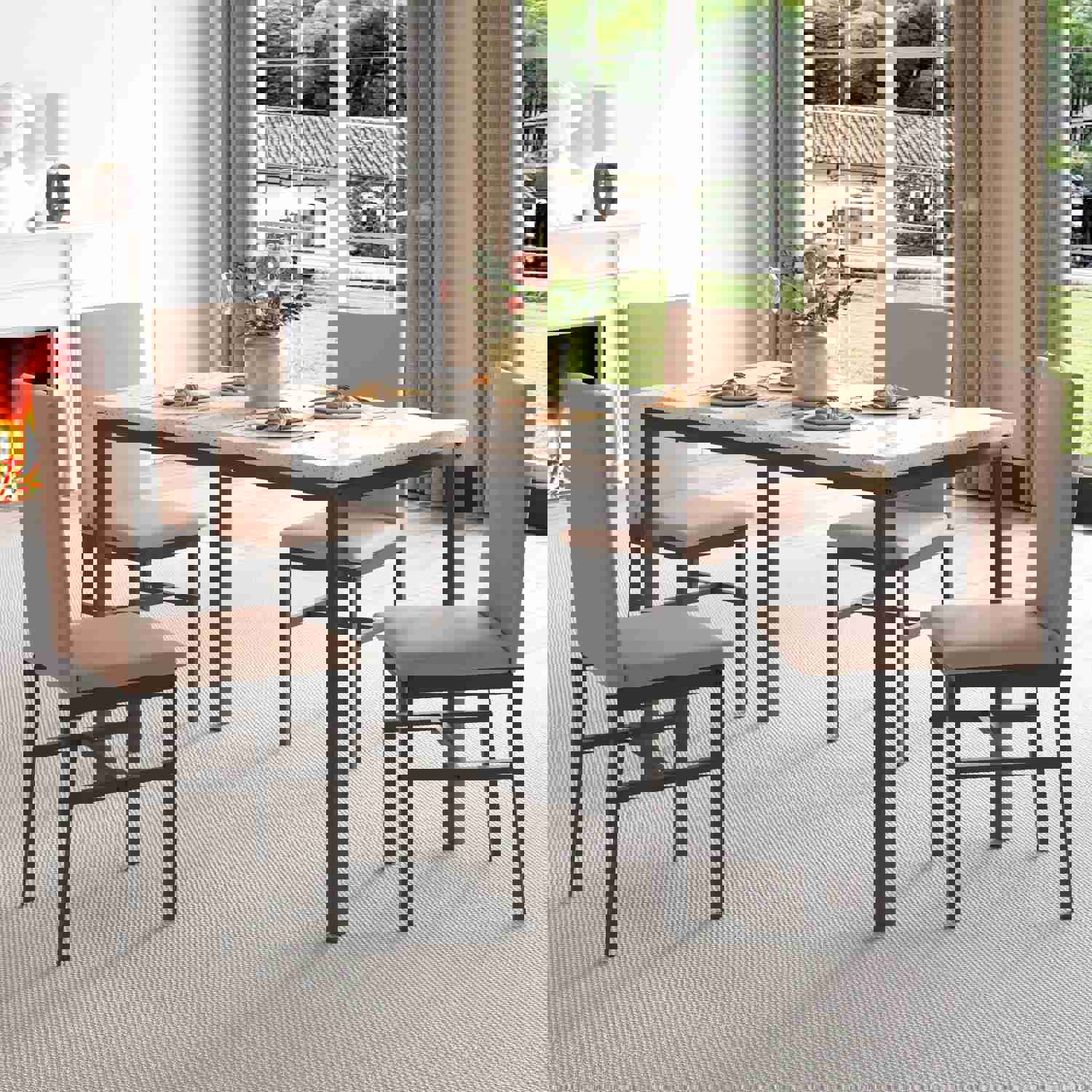 Modern 5-Piece Dining Set with PU Leather Chairs for Small Spaces