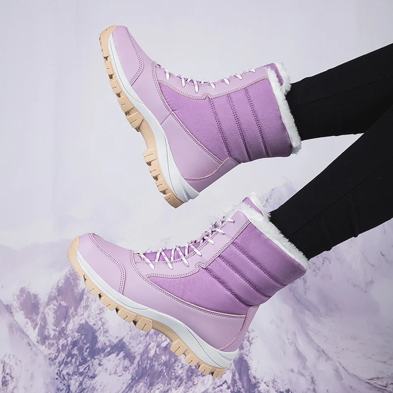 Women's Snow Boots Winter Plush Warm Waterproof Anti-Slip Hiking Shoes