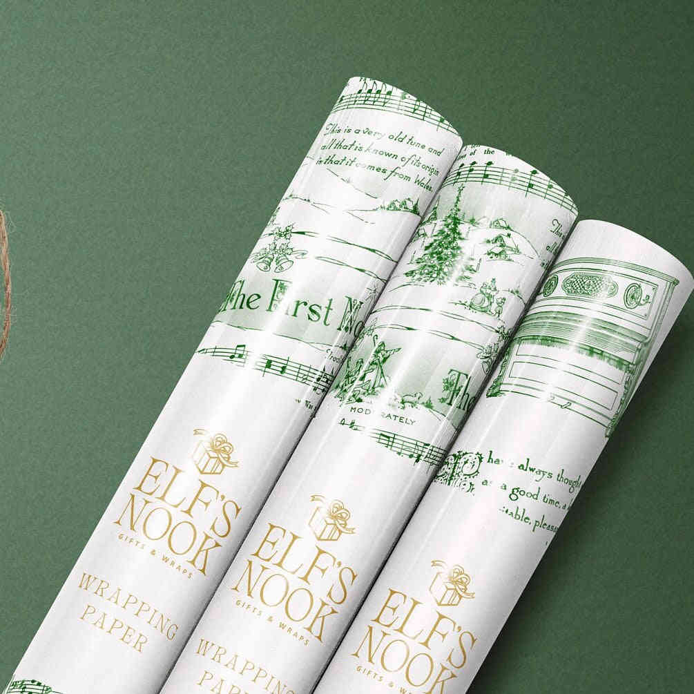 Green Vintage Holiday Music Sheets Gift Wrapping Paper | Christmas Carol Premium Wrapping Paper Rolls