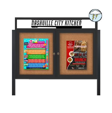 Freestanding Enclosed Outdoor Bulletin Boards 50 x 50 with Message Header and Posts (2 DOORS)