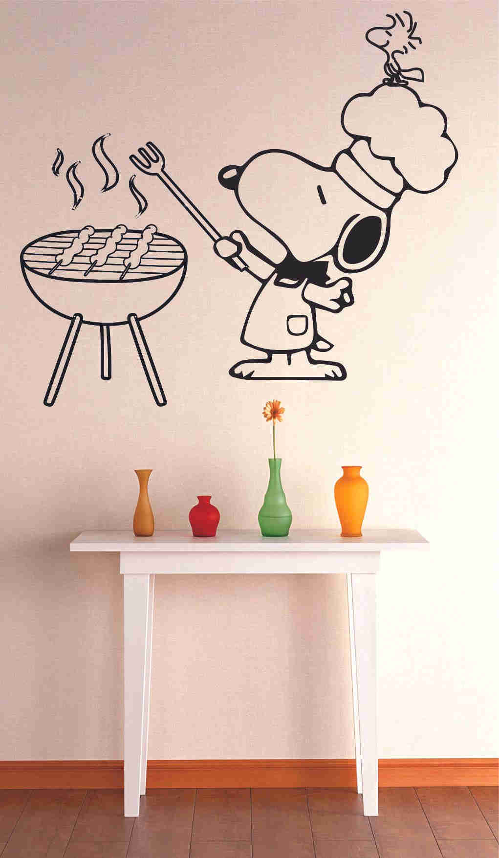Snoopy Vinyl Wall Art Sticker Decal - Chef Snoopy And Woodstock Grilling