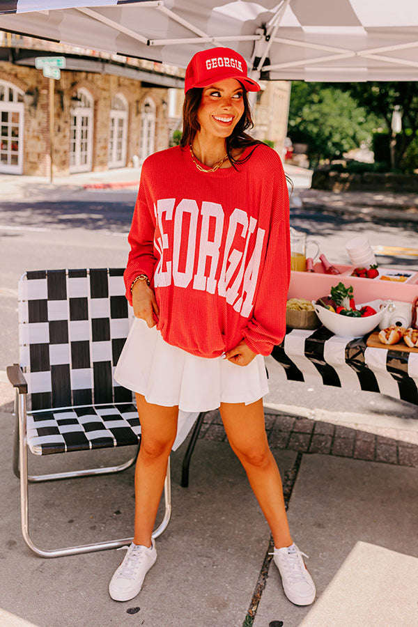 Georgia State Pride Sweatshirt - Trendy Unlined Crewneck with Ribbed Texture