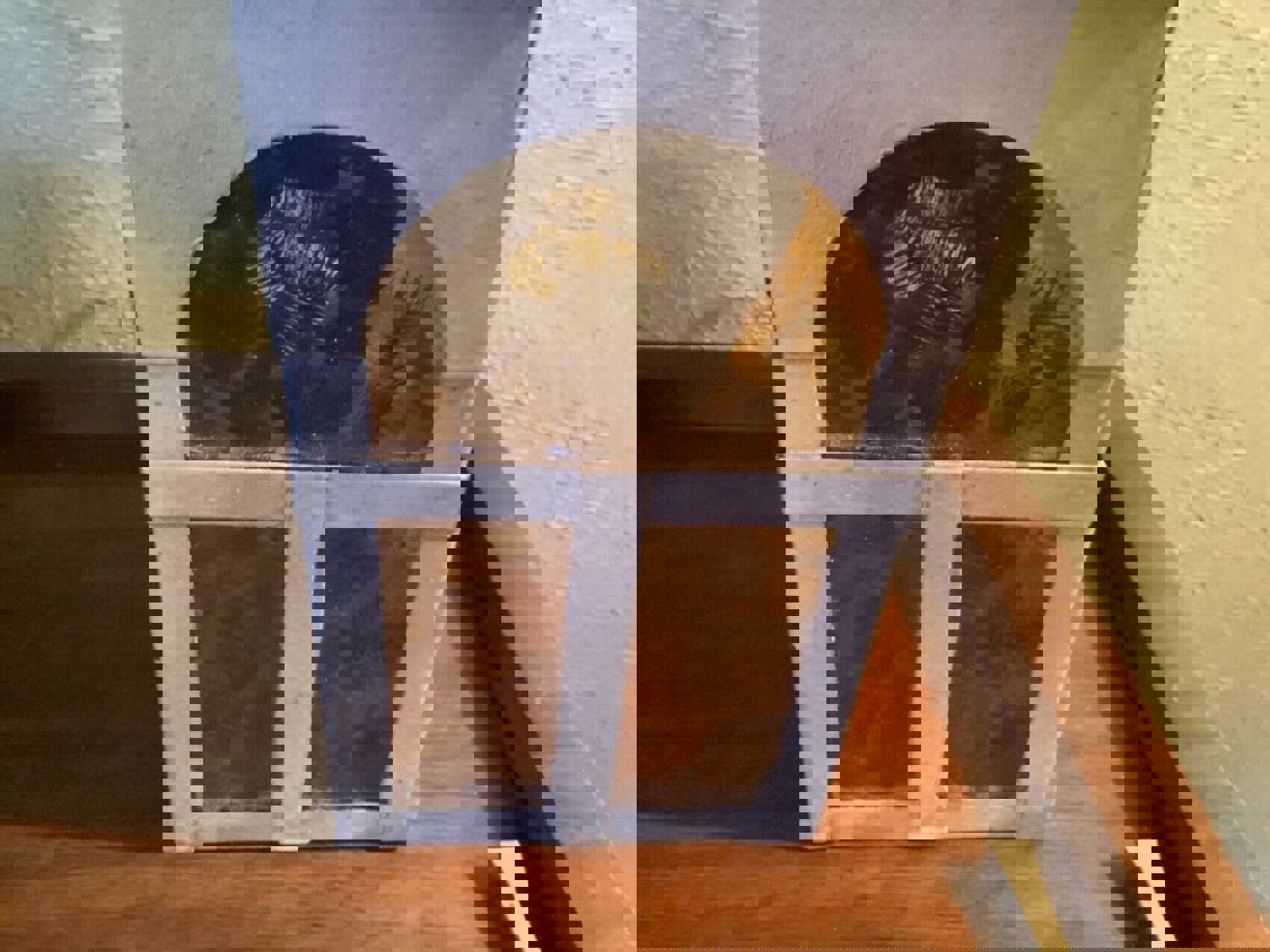 Vintage Gothic Tudor Arts & Crafts Porch Lantern Light Fixture with Amber Glass Sconce