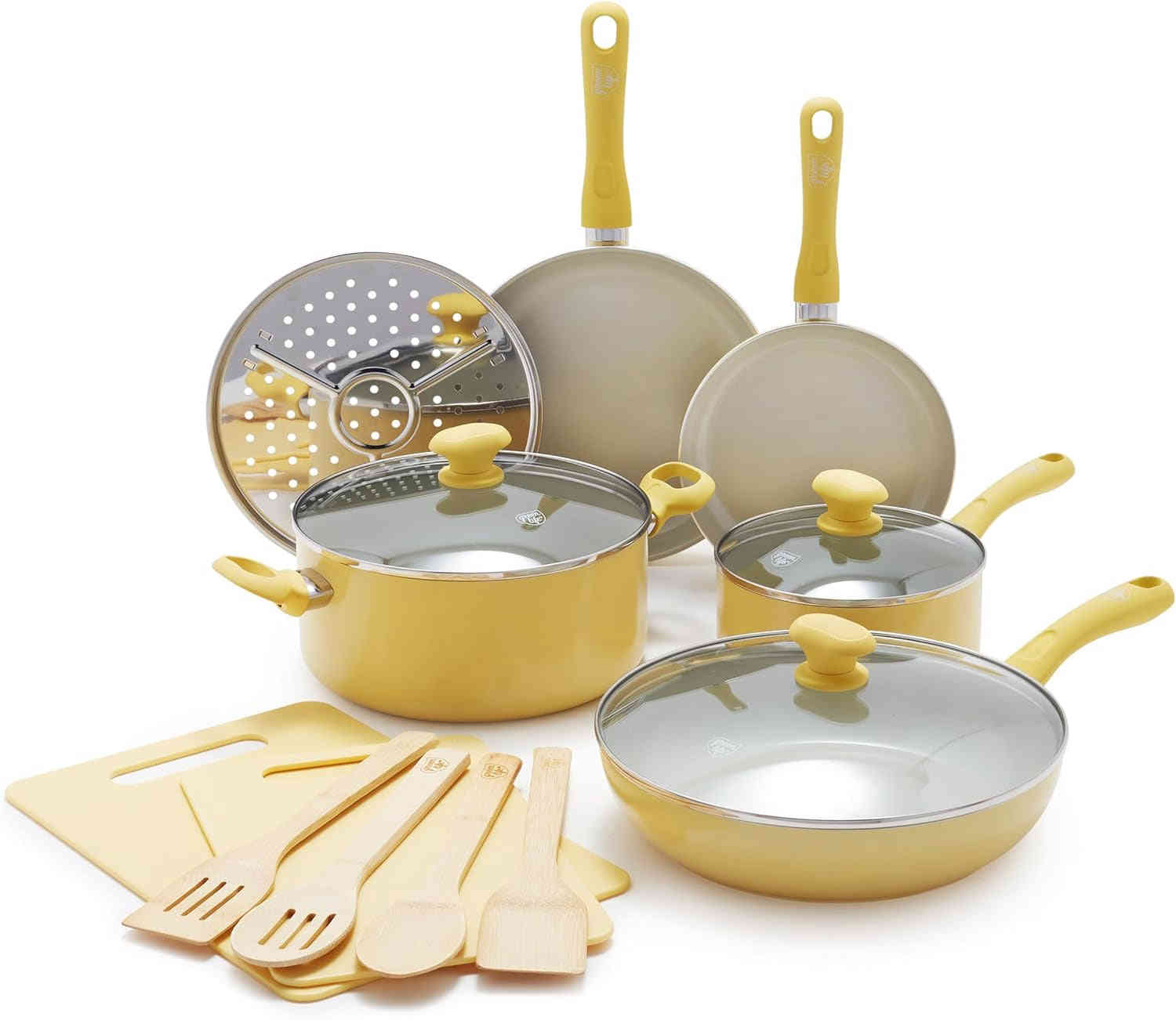 Sandstone Healthy Ceramic Nonstick 15-Piece Cookware Set