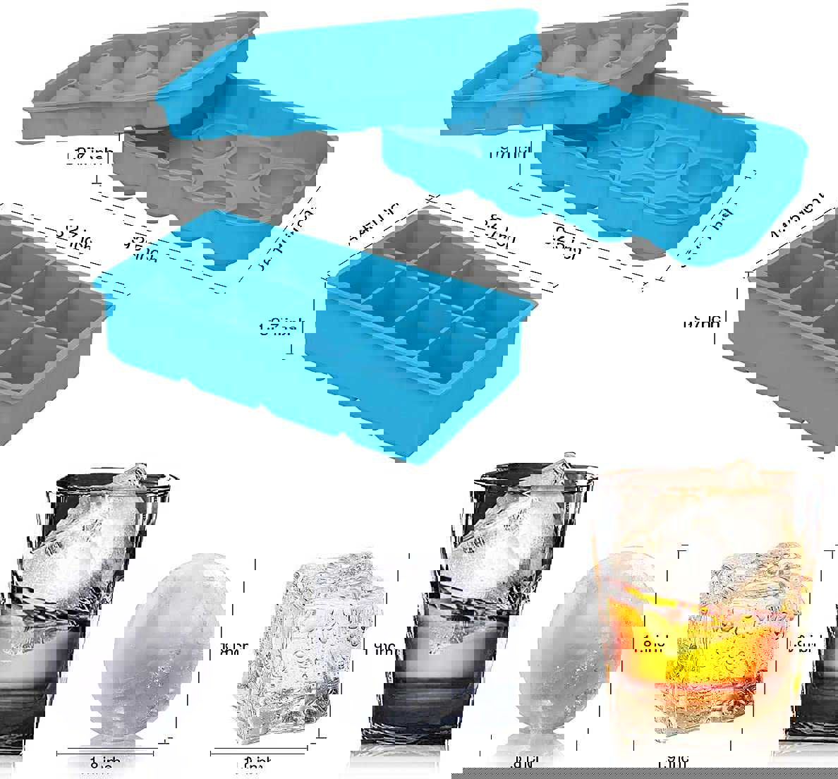 GDREAMT Silicone Ice Cube Trays Set - Sphere & Square Molds for Whiskey and Cocktails