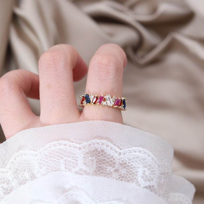 Korea Design Jewelry 14K Gold Plating Color Irregular Zircon Ring for Women