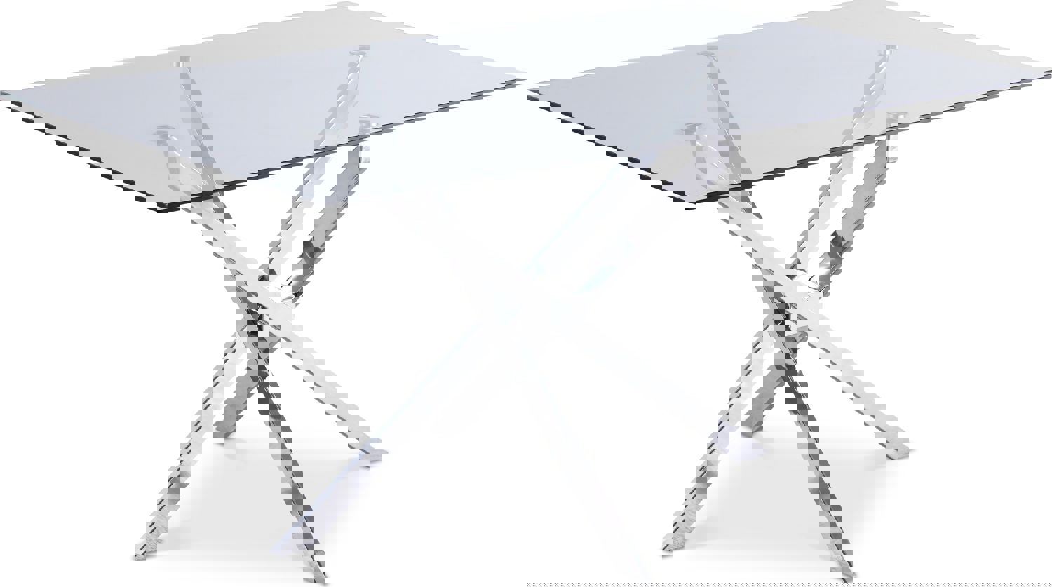 Rectangular Silver Dining Table - Contemporary Style with Tempered Glass Top