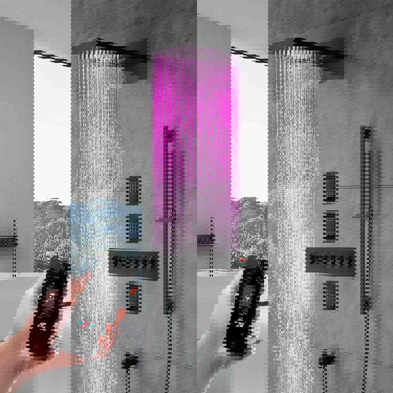 ARIAL Rainfall Waterfall Wall Mounted Thermostatic LED Music Shower System