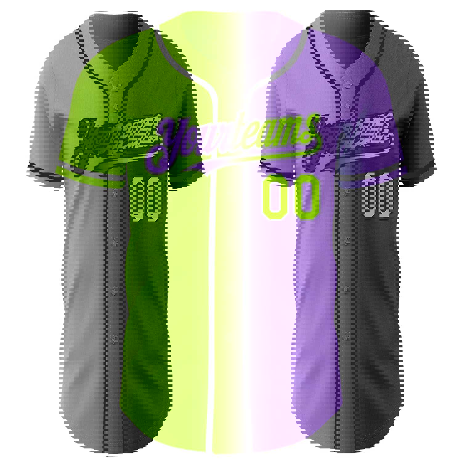 Custom Purple Neon Green-Black Authentic Gradient Fashion Baseball Jersey