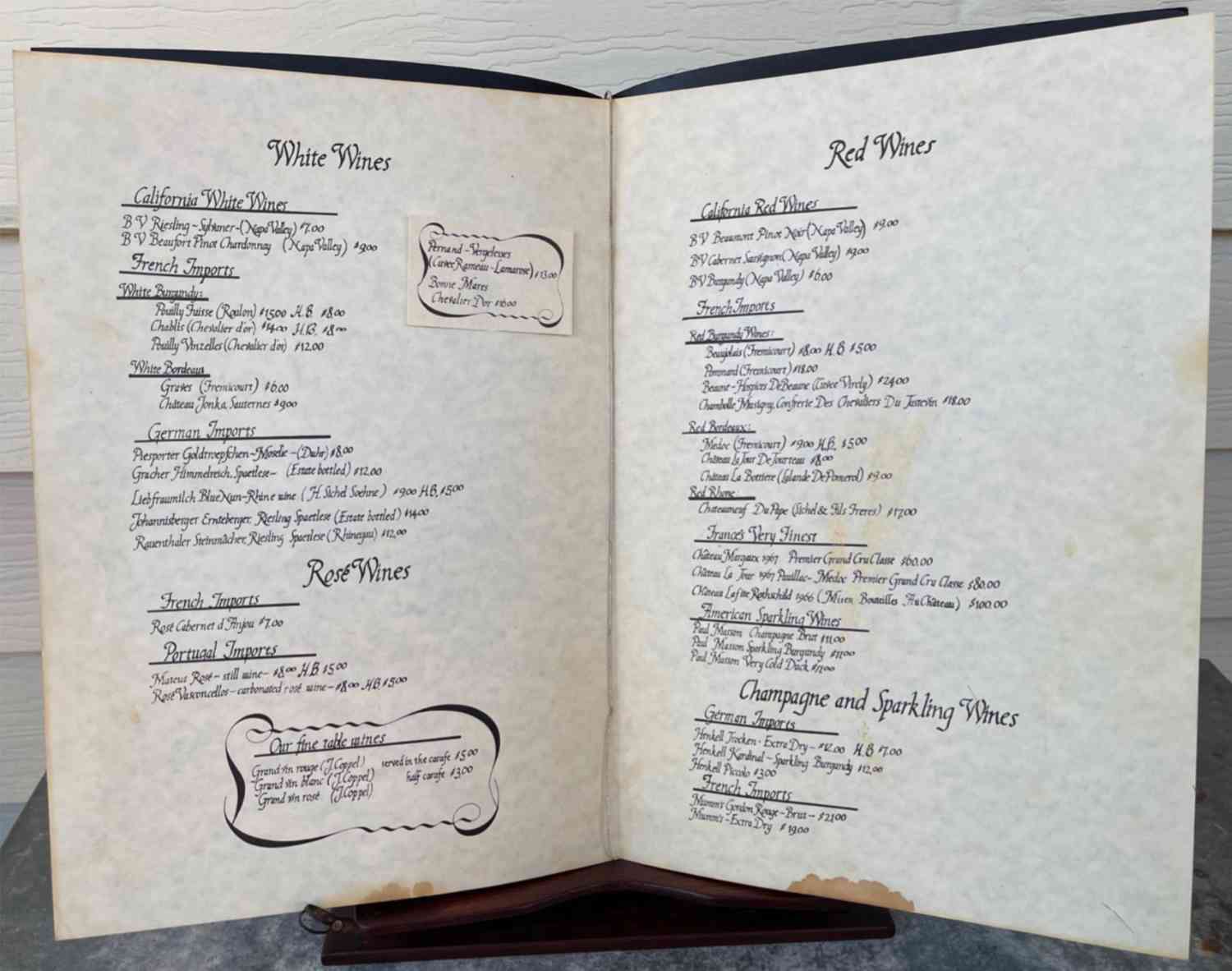 Vintage Wine List Menu from THE BARN OF BARRINGTON Restaurant, Illinois (1960s-1970s)