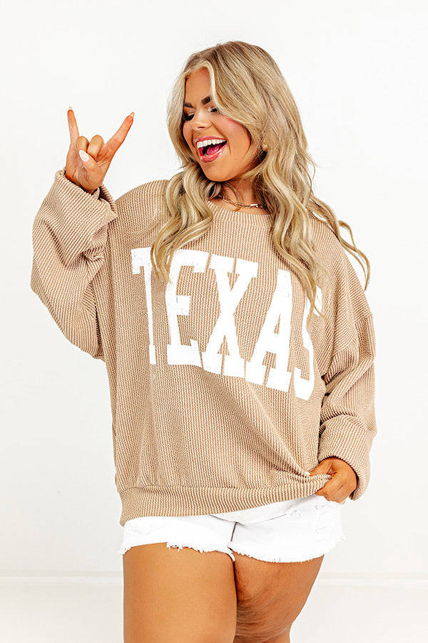 Texas State Pride Sweatshirt in Light Khaki Curves