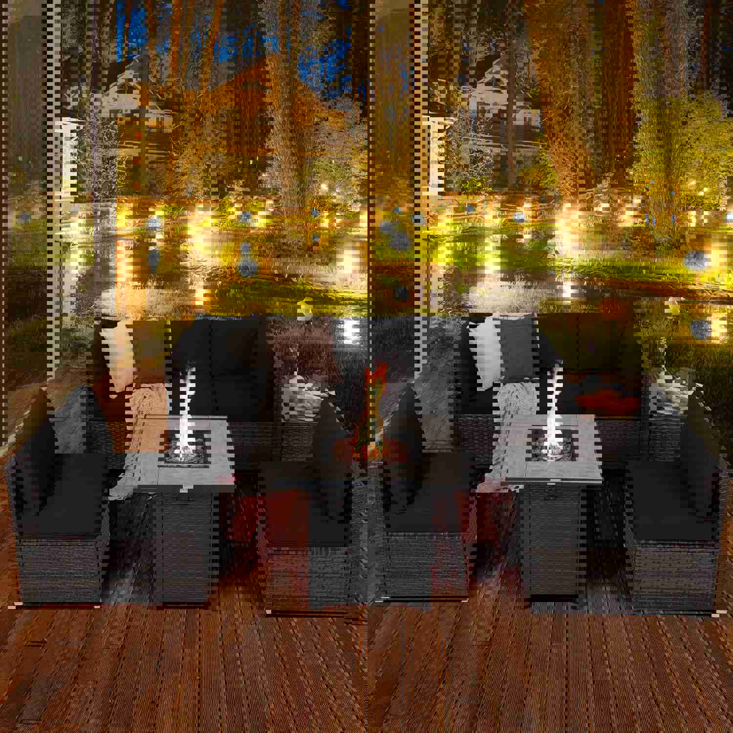 Tangkula 7 Piece Patio Furniture Set with Fire Pit Table, 30 Inches 50,000 BTU Propane Fire Pit Table