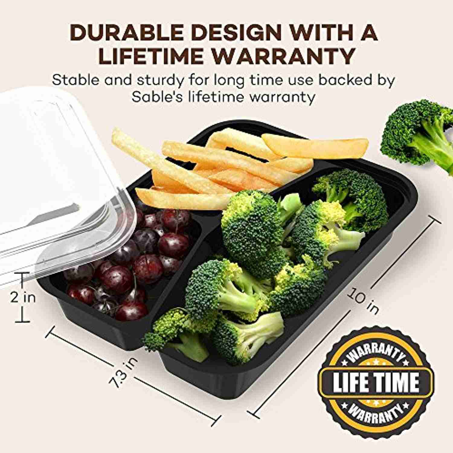32 oz Meal Prep Food Containers (20 Pack) - 3 Compartment Bento Lunch Boxes, BPA Free & Stackable
