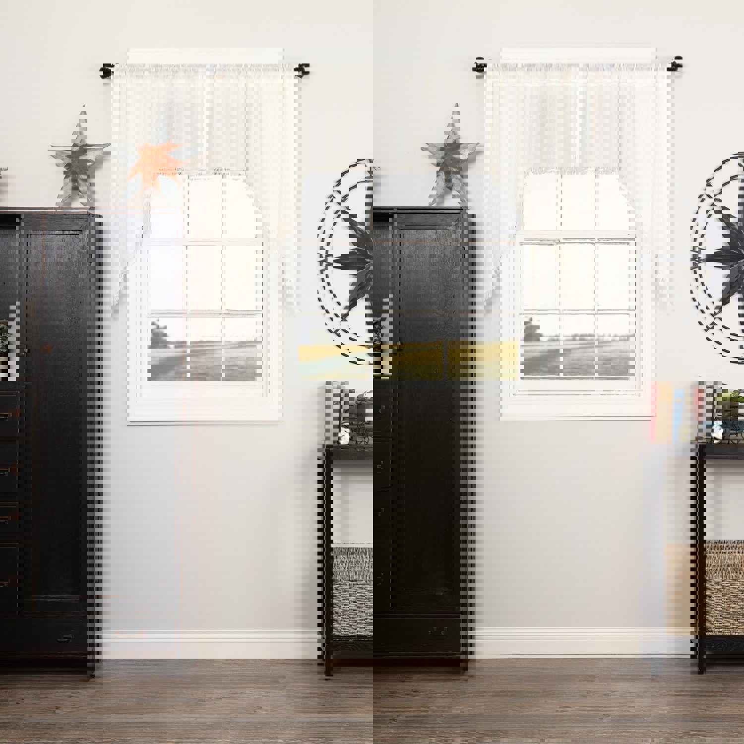 Antique White Fringed Tobacco Cloth Swag Curtains