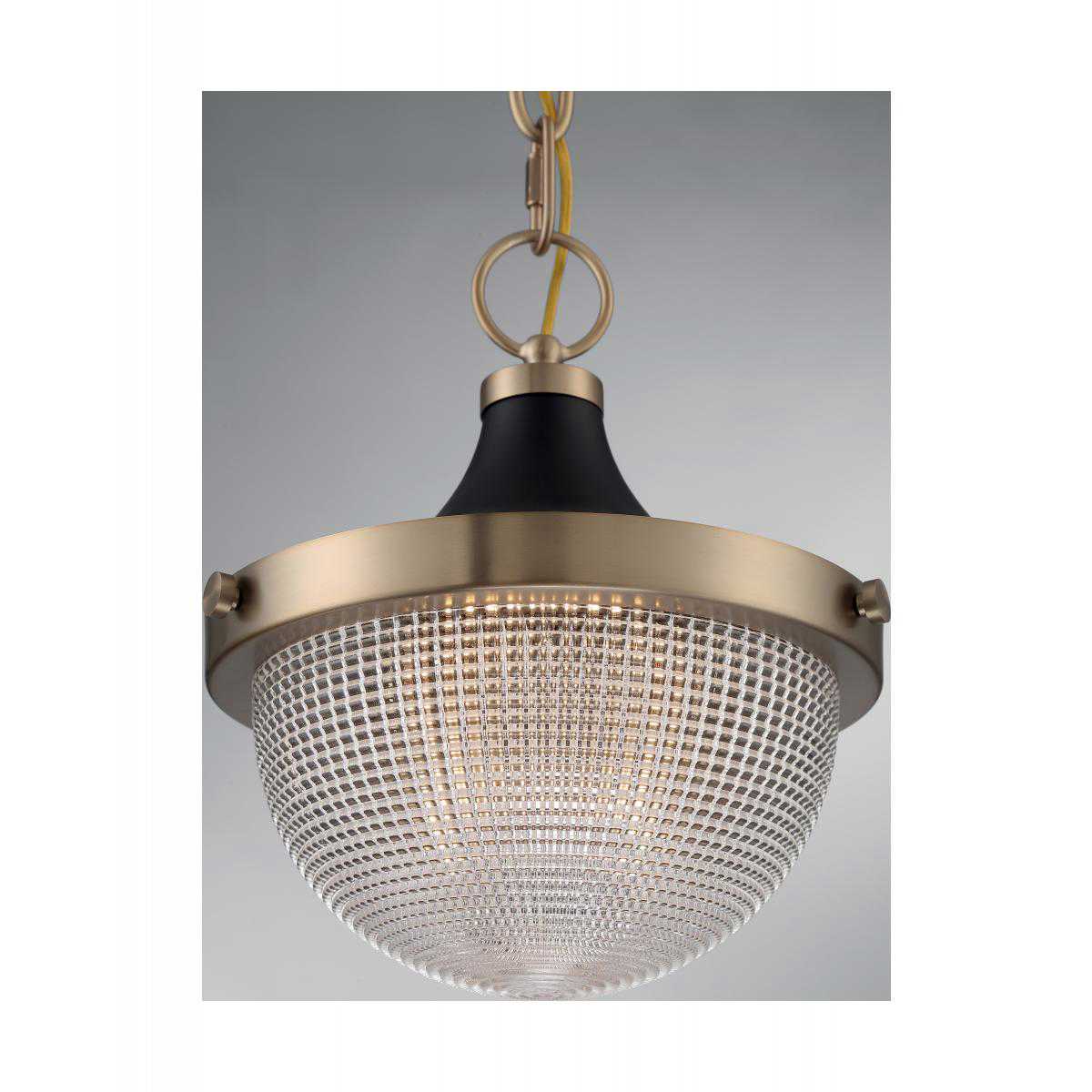 FARO 1 LIGHT SMALL PENDANT - Clear Prismatic Glass with Burnished Brass and Black Accents