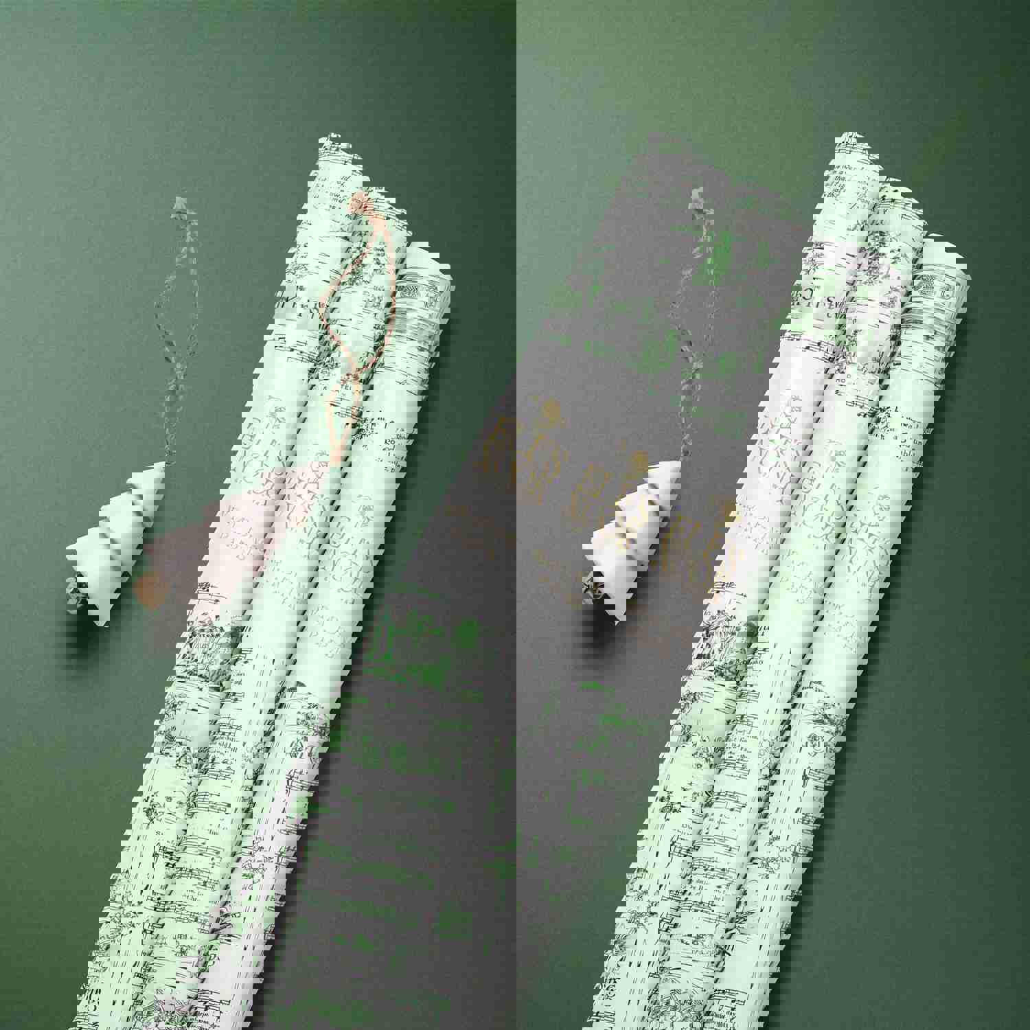 Green Vintage Holiday Music Sheets Gift Wrapping Paper | Christmas Carol Premium Wrapping Paper Rolls